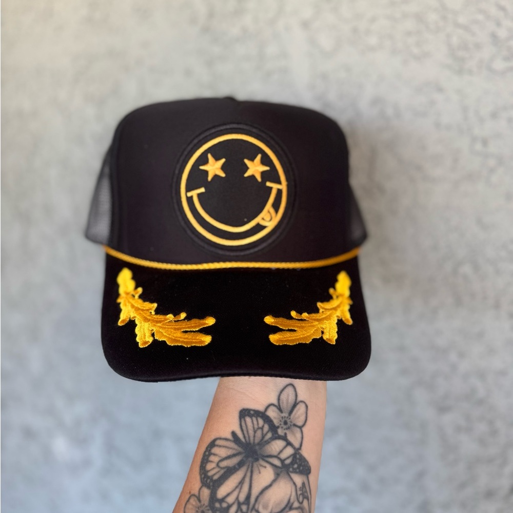 Black and Gold Smiley Face Cap